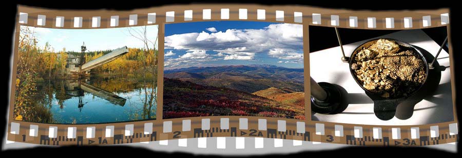 Gold dredge on Chicken Cr., View of the Fortymile Country, Weighing placer gold